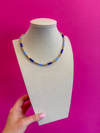 Beaded Mix Bead Necklace - Navy