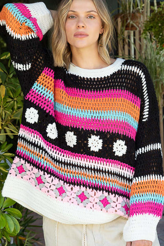 Multicolor Black Crochet Sweater