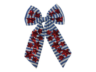 Striped Bow - Blue and White Stripe with Red Sequin Stars