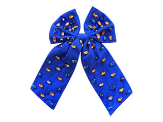 Rhinestone Bow - Blue and Orange