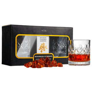 Bourbon Gummy Gift Set Two Whiskey Glasses Includes Bourbon Flavored Candy Bears 2 Crystal Lowball G