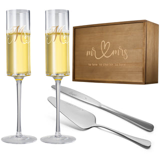 Wedding Bridal Mr Mrs Champagne Flutes Gift Set Of 2 Crystal Champagne Flutes For Him And Her Valent