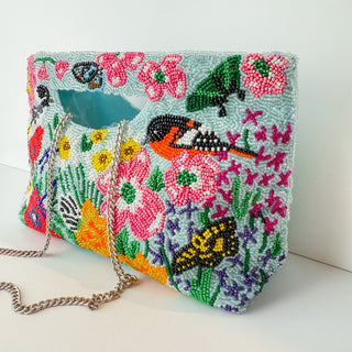 Birds of Garden Turquoise Basket Crossbody Bag