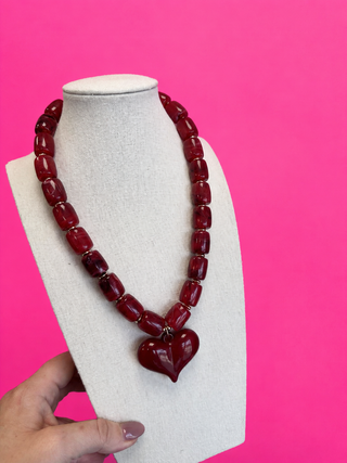 Solid Statement Heart Necklace - Red