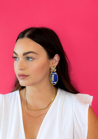 Football Burst Earrings - Royal Blue and White