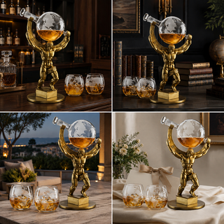 Atalas Bronze World Globe Whiskey Decanter Premium Barware Gift