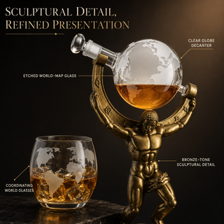 Atalas Bronze World Globe Whiskey Decanter Premium Barware Gift