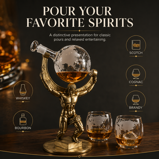 Atalas Bronze World Globe Whiskey Decanter Premium Barware Gift