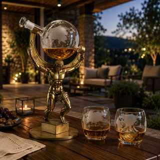 Atalas Bronze World Globe Whiskey Decanter Premium Barware Gift