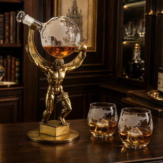 Atalas Bronze World Globe Whiskey Decanter Premium Barware Gift