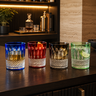 Multicolor Crystal Italian Design Cups Set Of 4 Whiskey Glasses 8OZ 3 5 H By Venetia
