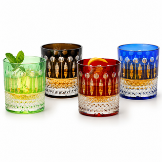 Multicolor Crystal Italian Design Cups Set Of 4 Whiskey Glasses 8OZ 3 5 H By Venetia