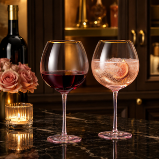Colored Blush Pink Gilded Rim Wine Glassware Large 23OZ Cocktail Champagne Glasses 2 Set Vibrant Col