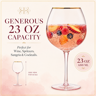 Colored Blush Pink Gilded Rim Wine Glassware Large 23OZ Cocktail Champagne Glasses 2 Set Vibrant Col