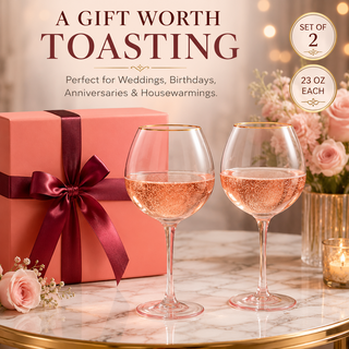 Colored Blush Pink Gilded Rim Wine Glassware Large 23OZ Cocktail Champagne Glasses 2 Set Vibrant Col