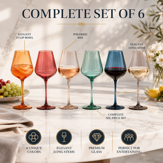 Colored Crystal Wine Glass Set Of 6 Gift For Mothers Day Her Wife Mom Friend Large 20 Oz