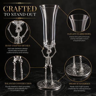 Stemmed Skeleton Champagne Flute Glass Set Of 2 7 5OZ Halloween Skeleton Glasses 10 H Goth Gifts Ske