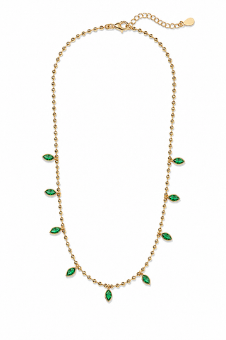Beaded Emerald Marquise Necklace