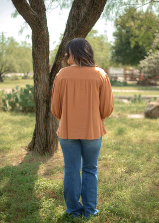 Caramel Shirt W/ Embroidered Floral Print