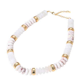Chunky Bead with Gold Bead Necklace - White