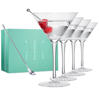 Crystal Martini Glass Set Of 4 10OZ Classic Luxury Cocktail With Bar Spoon Olive Picks Premium Hand