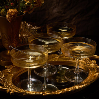 Set Of 4 Ripple Ribbed Champagne Coupe Glasses By Prosecco Mimosa Sherbet Sparkling