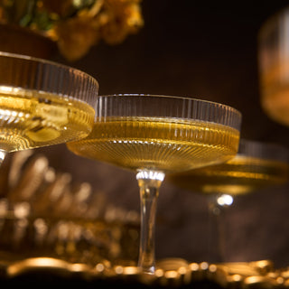 Set Of 4 Ripple Ribbed Champagne Coupe Glasses By Prosecco Mimosa Sherbet Sparkling