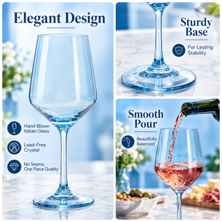 Set Of 6 Blue Colored Wine Glasses 12 Oz Hand Blown Italian Style Crystal Bordeaux Wine Glasses Prem