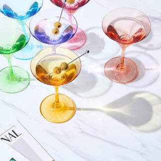 Colored Coupe Glasses Set Of 6 7 Oz Classic Cocktail Glassware For Champagne Martini Manhattan Cosmo
