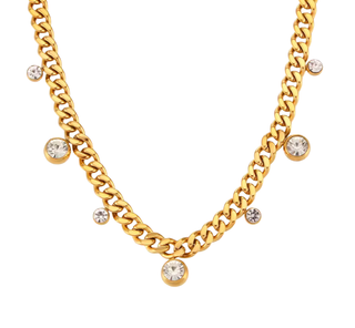 Waterproof Golden Wave Crystal Necklace