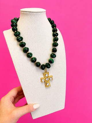 Bauble Bead Necklace - Green - Green Cross