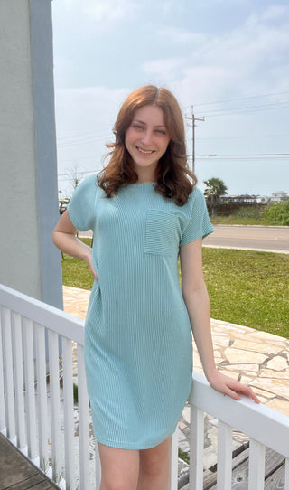 Blue Ribbed T-Shirt Dress