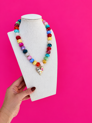 Multi Bead Necklace with Heart Charm