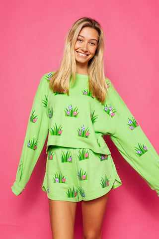 Queen of Sparkles - Lime Green Easter Egg In Grass Sweatshirt