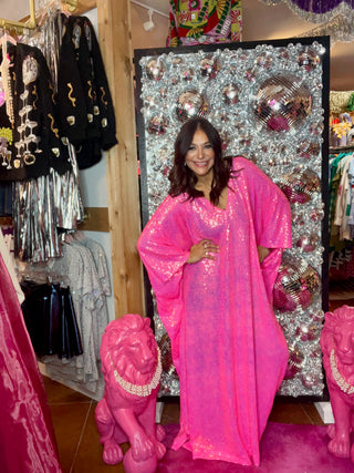 Hot Pink Sequin Caftan - Long