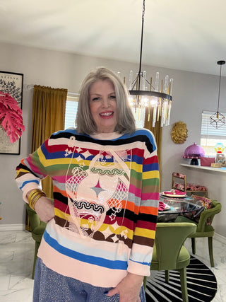 QOS Multi Striped QOS Card Logo Sweater