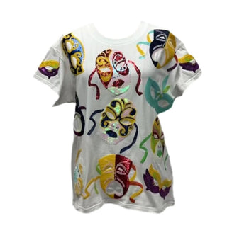 Queen of Sparkles - White Multi Mardi Grask Mask Tee