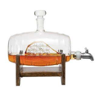 Whiskey Barrel Decanter With Ship Premium Barware Gift Elegant Drinkware Collection