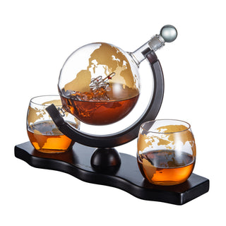 Gold Etched Whiskey Decanter Set Globe With 2 Gold Etched Globe Whisky Glasses Perfect For A Birthda