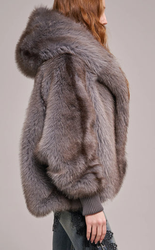 DUSK FAUX FUR COAT - GREY AZALEA WANG