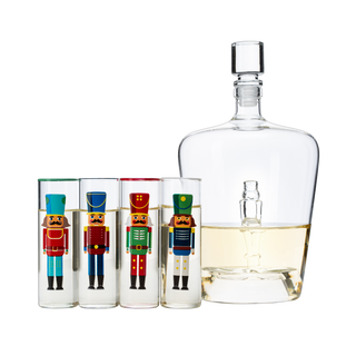 Nutcracker Glasses Set Of 5 Nutcrackers Theme Decanter Shot Glass Wine Spirits 40OZ Bottle 2OZ Chris