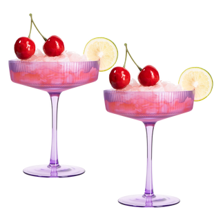Set Of 2 Ripple Ribbed Cocktail Coupe Colored Glasses By Prosecco Mimosa Sparkling W