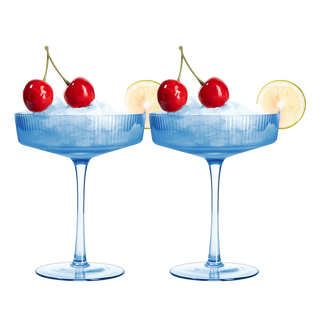 Set Of 2 Ripple Ribbed Cocktail Coupe Colored Glasses By Prosecco Mimosa Sparkling W