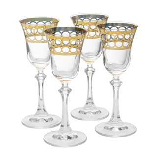 Crystal Gold Italian Design Red Wine Glasses Double Row Gold Set Of 4 Wine Glasses