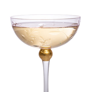 Pallo Tinted Pink Glass Crystal Champagne Saucers 9OZ Set Of 4 By Prosecco Flower De