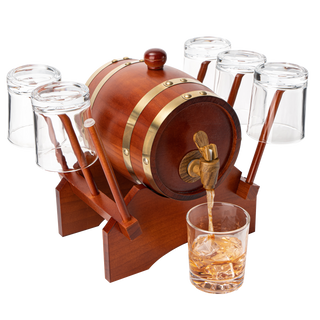 Barrel Decanter With 6 Whiskey Glasses By 1000 Ml Mahogany Wood Old Fashioned Classi