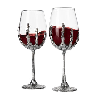Stemmed Skeleton Wine Glasses Set Of 2 By Skeleton Hand Glasses 9 H Goth Gifts Skele