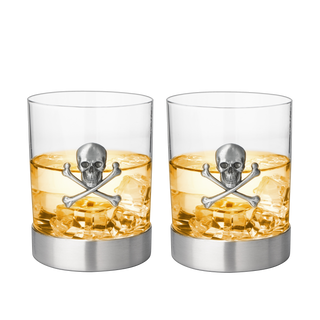 Skull Whiskey Glasses 11OZ Whiskey Rum Brandy Scotch Glasses Elegant Skull And Bones Badge Skeleton