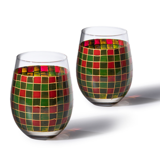 Red Green Stained Wine Glasses Set Of 2 By Festive Colorful Coffee Cups Stained Wind