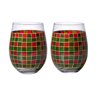 Red Green Stained Wine Glasses Set Of 2 By Festive Colorful Coffee Cups Stained Wind